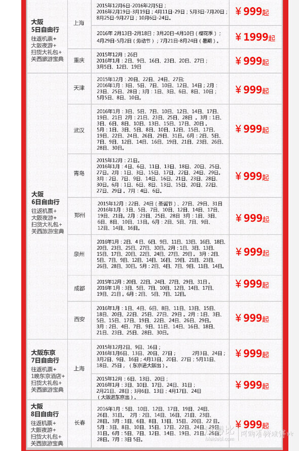 全国十大城市  直飞大阪/东京5-8日自由行 买1赠2 含假期