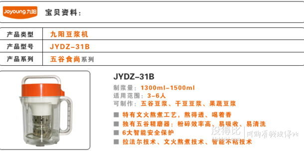 限地区：Joyoung 九阳 JYDZ-31B 豆浆机99元