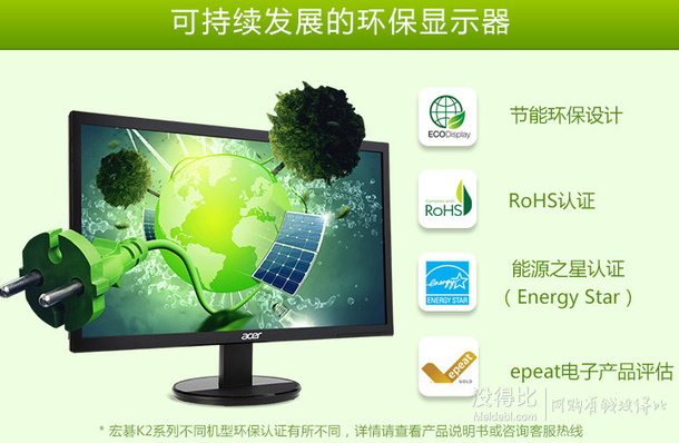 acer 宏碁 K222HQL Bbd 21.5英寸IPS宽屏 LED背光液晶显示器  569元包邮（每满100-10叠加用券）