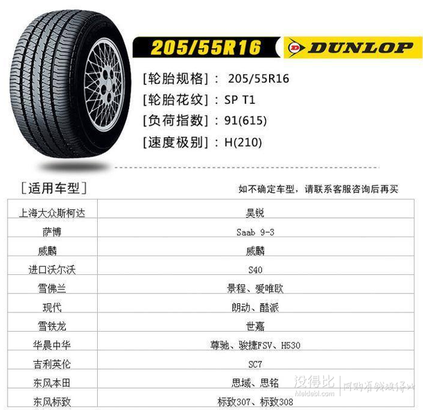 DUNLOP 邓禄普 SP T1 205/55R16 91H 汽车轮胎  299元包邮
