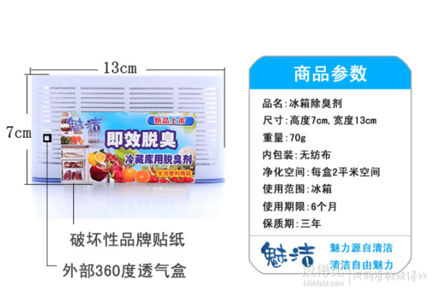 魅洁 冰箱除臭剂3盒套装   6.9元包邮（9.9-3券）