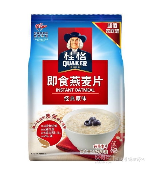 QUAKER 桂格 即食燕麦片袋装 1478g 折15元（29.9，2件5折）