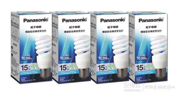 Panasonic 松下 荧光灯 螺旋型自镇流 节能灯 4支装(15W E27灯头 日光色)