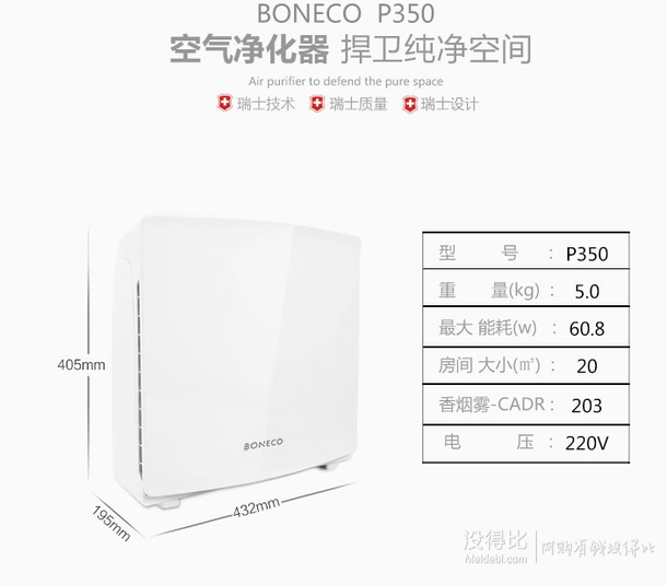 移动端：BONECO 博瑞客 P350 空气净化器  789元(899-110券)