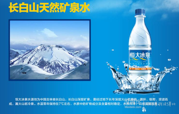 恒大冰泉 长白山天然矿泉水 350ML*24整箱 52.9元