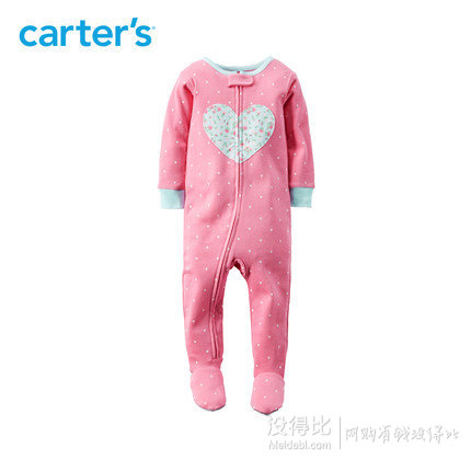 Carter’s 新品粉色爱心包脚连体衣 +长袖波点3件套  102.4元包邮（112.5元，满200-100）