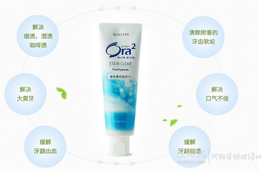 Ora2 皓乐齿 亮白净色牙膏清爽薄荷味蓝色140g/支 折9.9元（19.9，满199-100）