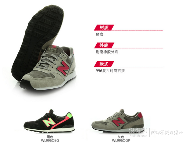 New Balance NB 996  女鞋复古鞋跑步鞋运动休闲鞋 WL996OGP/灰色 35