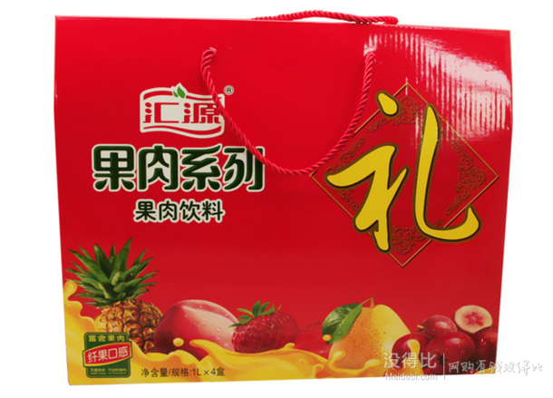 手机端：汇源 桃果肉果汁1L*4盒 礼盒装  19.9元