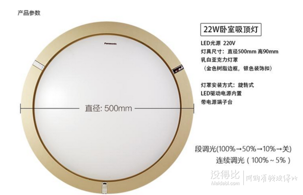 双重优惠！Panasonic 松下 HHLAZ1691 LED吸顶灯 22W  339.1元（下单9折叠加用券）