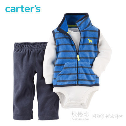 Carter's 3件套装蓝条纹马甲连体衣 121G046