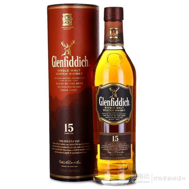 GLENFIDDI 格兰菲迪 15年苏格兰达夫镇单一麦芽威士忌700ml  199元（299-100）