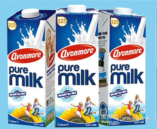 爱尔兰 avonmore艾恩摩尔 超高温灭菌 全脂牛奶 1lx6