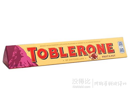 TOBLERONE 瑞士三角 牛奶巧克力（含葡萄干及蜂蜜巴旦木糖） 100g  9.9元（19.9元，满199-100）