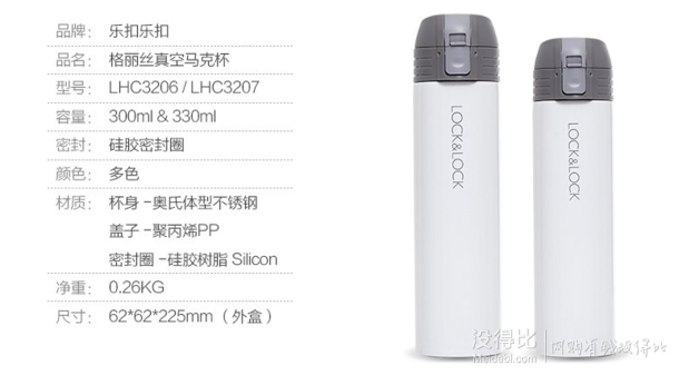 Lock&Lock 乐扣乐扣 格丽丝真空保温保冷杯LHC3206W 300ml 折48元（3件6折）