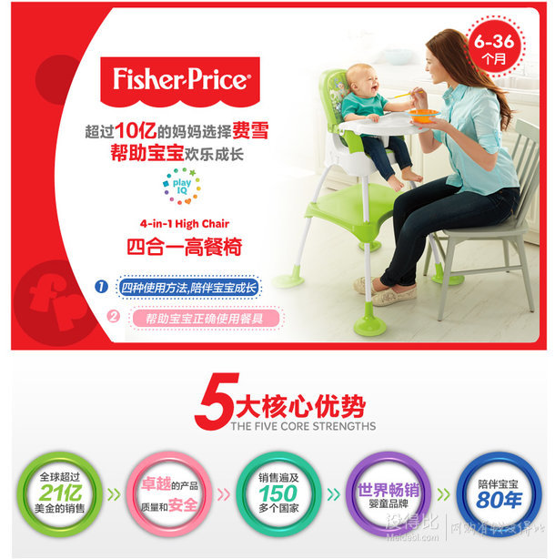 Fisher Price 费雪 CBW04四合一高餐椅 319.6元包邮（799元，下单4折）