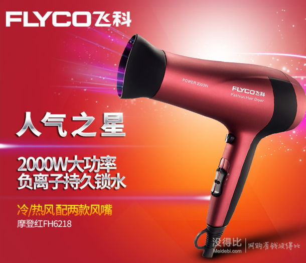 FLYCO飞科 FH6218 负离子电吹风机 2000W  59元（可买4免1）