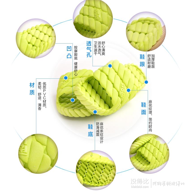 赠皮具护理湿巾！LOVO 多彩棉花糖防滑浴室拖鞋   9元包邮