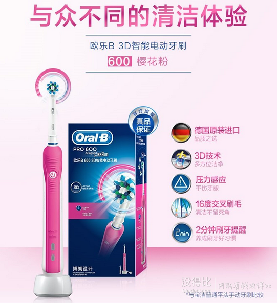 双重优惠：Oral-B 欧乐B 超值套装(欧乐B 600 3D智能电动牙刷 +欧乐B牙龈专护牙膏140g) 189.48元包邮（399.48，用码减210）