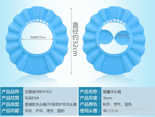 Bbhold 宝慧德 宝宝洗头帽  4.8元包邮（7.8-3券）