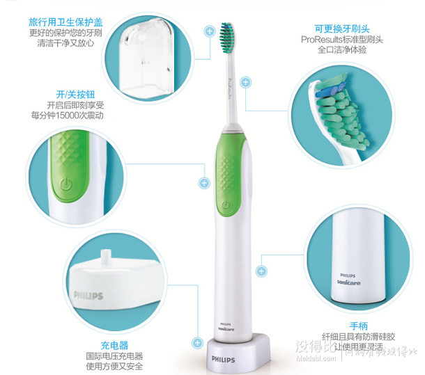 双刷头套装：PHILIPS 飞利浦 Sonicare1系列声波震动牙刷 HX3110/08  179元包邮