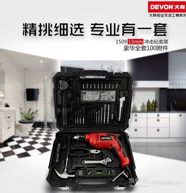 DEVON 大有 1509 冲击钻（13mm、550W） 套装100附件 169元包邮（269-100）