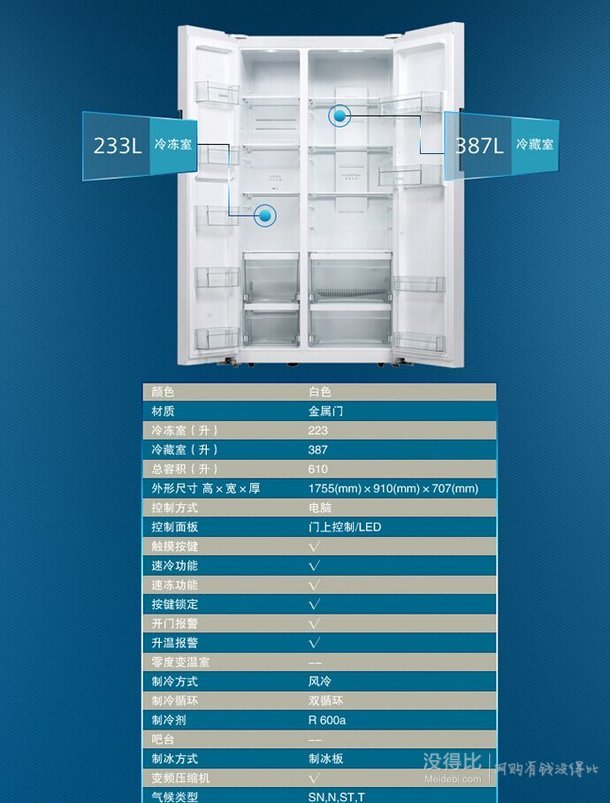 SIEMENS 西门子 KA92NV02TI 610升 对开门冰箱