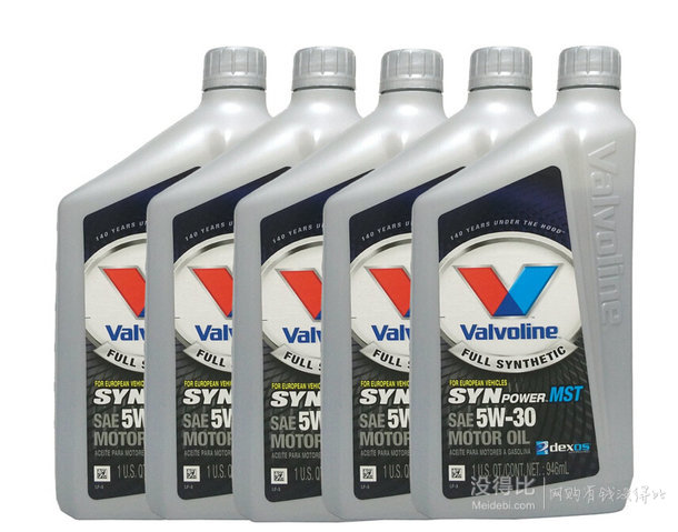 折55元/瓶：Valvoline 胜牌 SYN POWER 星皇全合成机油SN 5W-30 946ml*5    275元包邮（305-30）