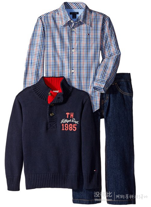 限2T码： TOMMY HILFIGER 男童衬衫毛衣3件套  ￥105.54 + ￥50.41