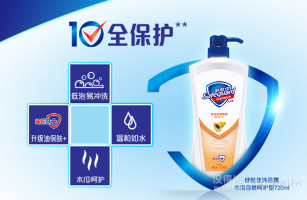 限地区！safeguard 舒肤佳 木瓜自然呵护沐浴露720ml 9.9元