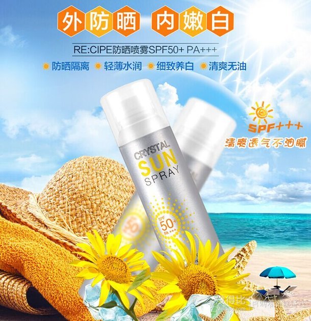 限PLUS会员： RE:CIPE 水晶防晒喷雾 SPF50 PA+++ 150ml 折17元（30199-100）