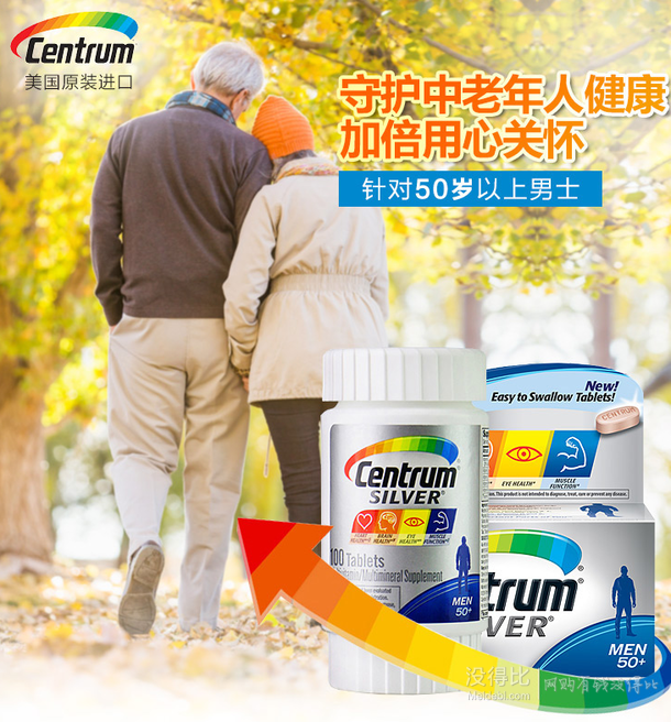 Centrum 善存 银片银50+男中老年矿物质多种维生素100粒  55.4元（99元，2件5折）