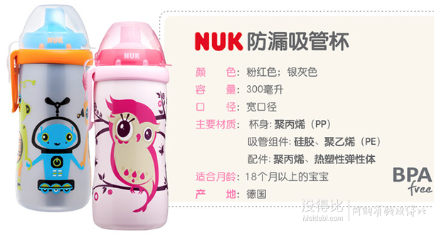 德国进口！ NUK 防漏吸管杯300ml  60元（118元，199-100券）