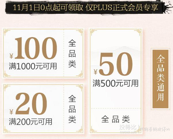 0点领！限PLUS会员：满200-20/500-50/1000-100全品类东券