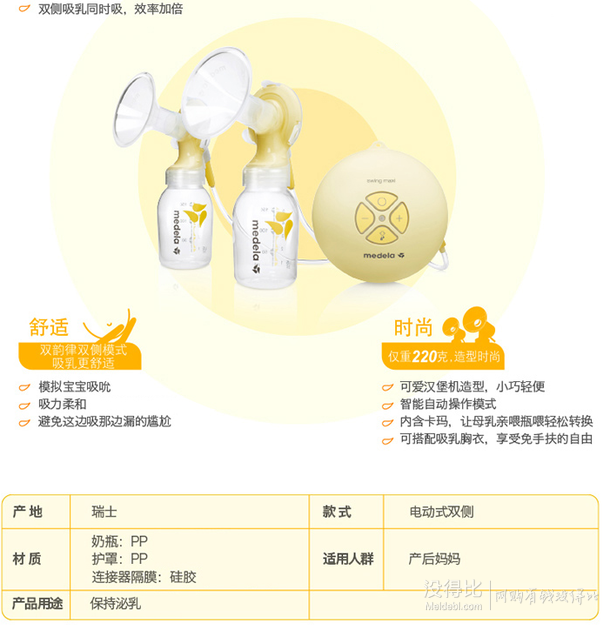 赠品丰富！medela 美德乐 丝韵翼双侧电动吸乳器 礼包套装    1599元包邮（需用券）