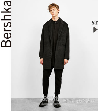 双12预告： Bershka 06446111812 52%羊毛男士大衣    329元包邮（349元，用券）