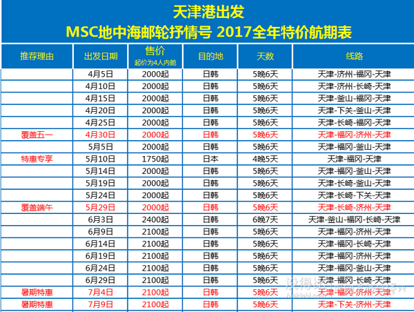 MSC地中海邮轮抒情号 天津出发日韩航线    1498元起