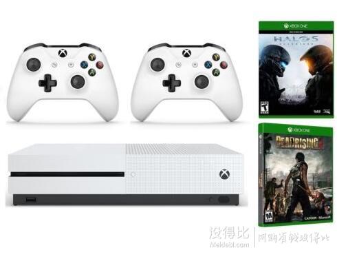 Microsoft 微软 Xbox One S 1TB 白色 游戏主机套装 双手柄+双游戏（Halo5+DR3）