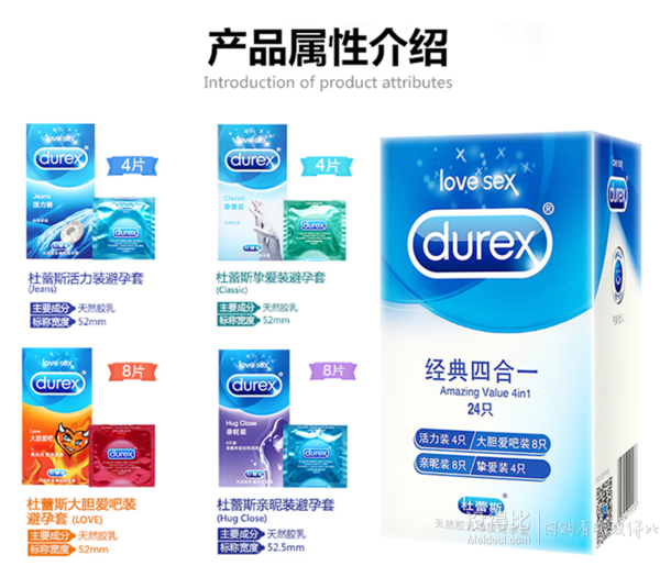 Durex杜蕾斯 经典四合一避孕套组合 纯杜蕾斯35只 39元（69-30）