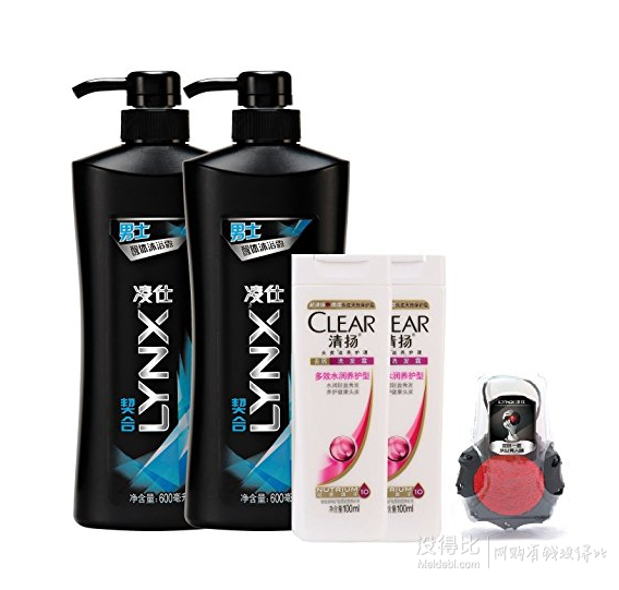 LYNX 凌仕 男士醒体沐浴露 契合 600ml*2 + 清扬 洗发露 100ml*2 + 凌仕 沐浴魔球    49元包邮（99-50）