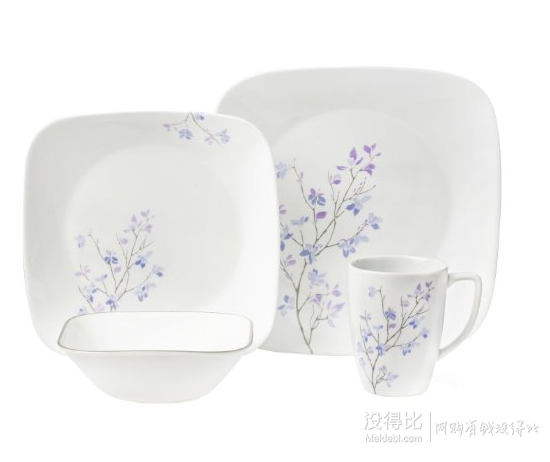 中亚Prime会员： Corelle 康宁餐具 Square Jacaranda系列 陶瓷方盘套装 16件套