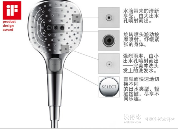 Hansgrohe 汉斯格雅 飞雨Select E360 恒温单速淋浴管￥5999包邮（￥6599-600）