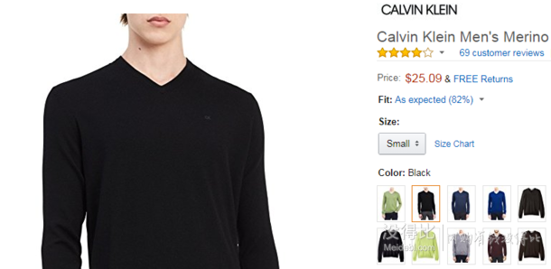 限S码！Calvin Klein 100%纯美利奴羊毛男士针织衫