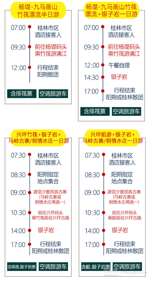 桂林/阳朔竹筏漂流一日游(杨堤-九马画山/兴坪 银子岩) 11 0元起/人