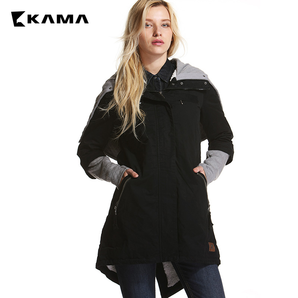 KAMA 卡玛 美式休闲假两件袖修身中长款棉衣外套
