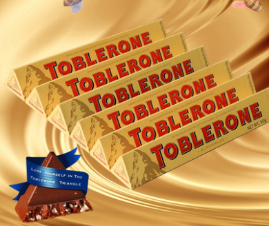toblerone瑞士三角 牛奶巧克力含蜂蜜及巴旦木糖 50g*6条 19.9元包邮