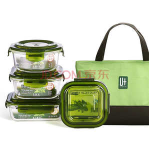 悠佳 J-1064-G 耐热玻璃绿色保鲜饭盒 四件套  