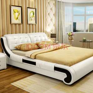 中派 卧室双人软皮床 1.8*2米 床+床垫+床头柜1个 