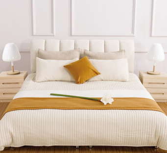 qm曲美简约北欧成套家具棕簧两用床垫布艺软包双人床米色18米