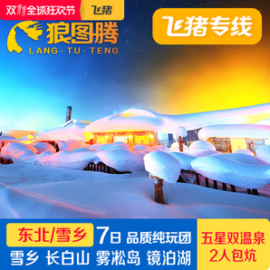 双11预售： 双滑雪双温泉！哈尔滨-长白山+亚布力+雪乡+松花湖7天6晚纯玩跟团游 2700元起/人（需定金）